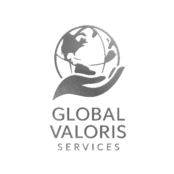Logo argent Global Valoris Services : globe tenu par une main